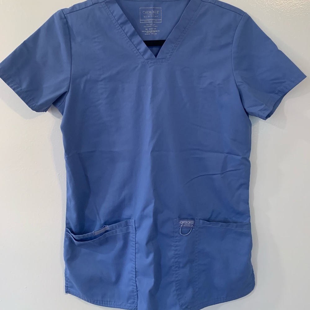 Ceil blue Cherokee scrub top